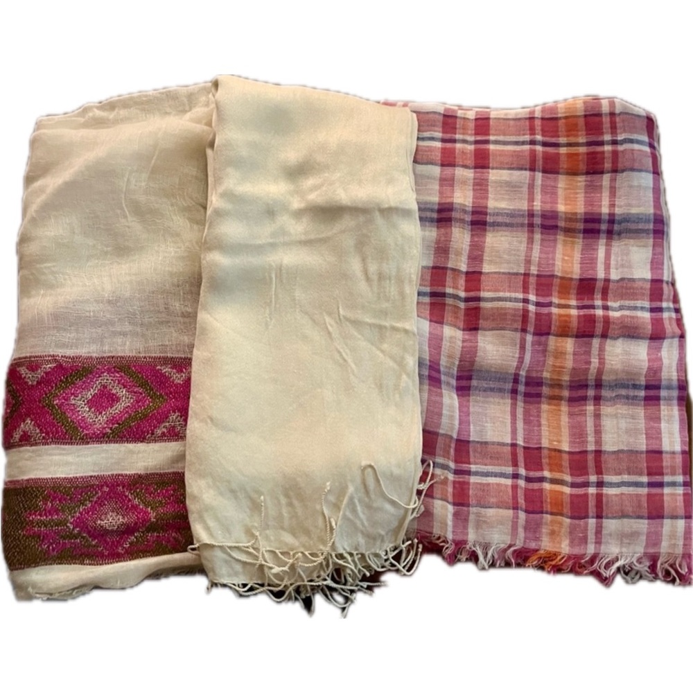 Set of 3 beautiful Ivory and Pink Scarves
